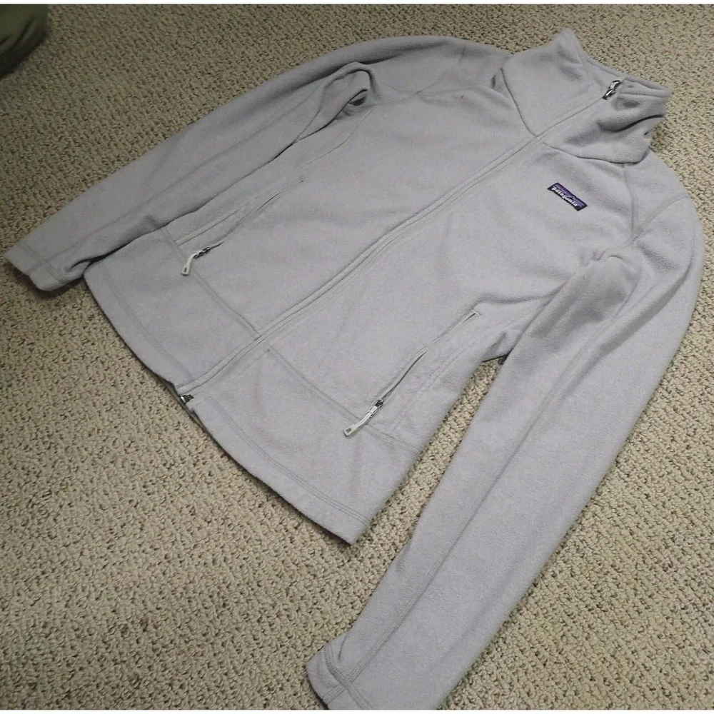 Patagonia Micro D Fleece Jacket Womens Small Grey Excellent Full Zip Mock Neck